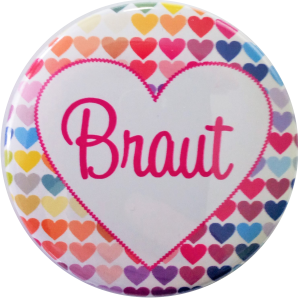 Braut mit Herzen JGA Button